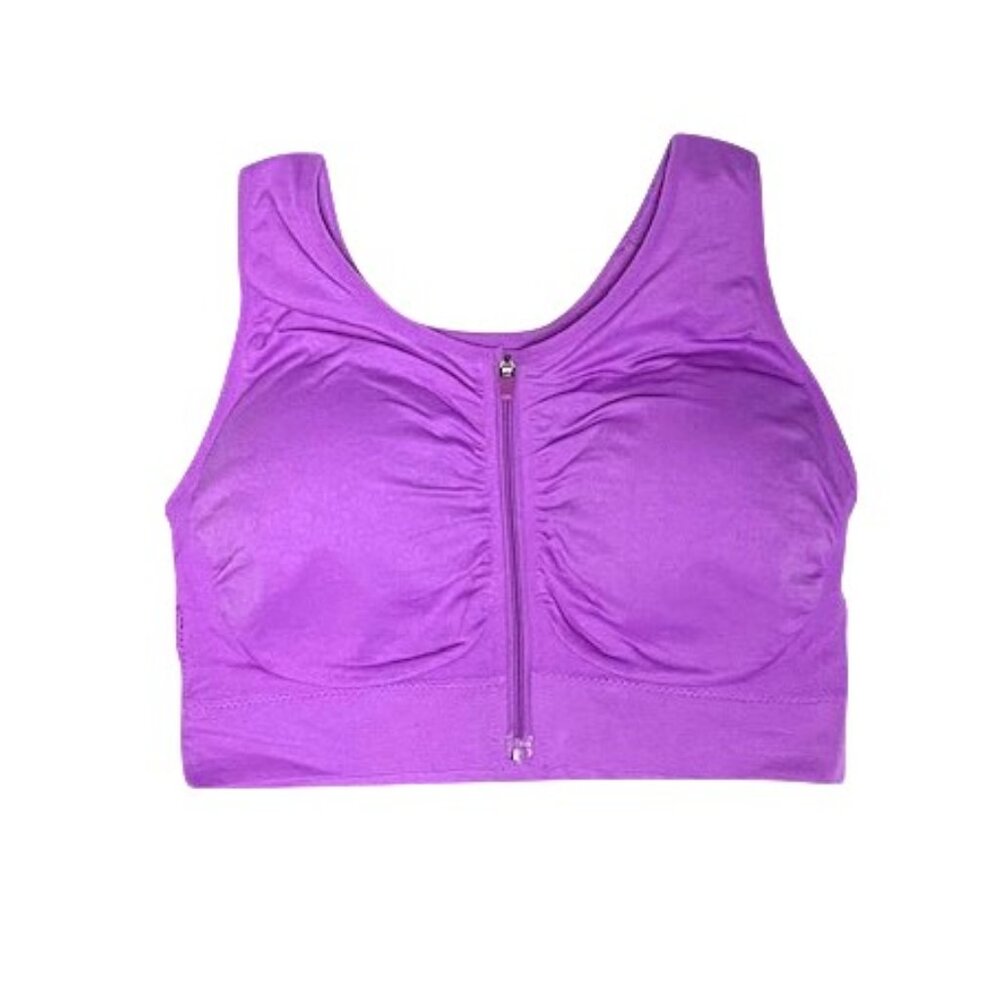 Rhonda Shear Seamless Zip Front Bra with Padded Strap LARGE